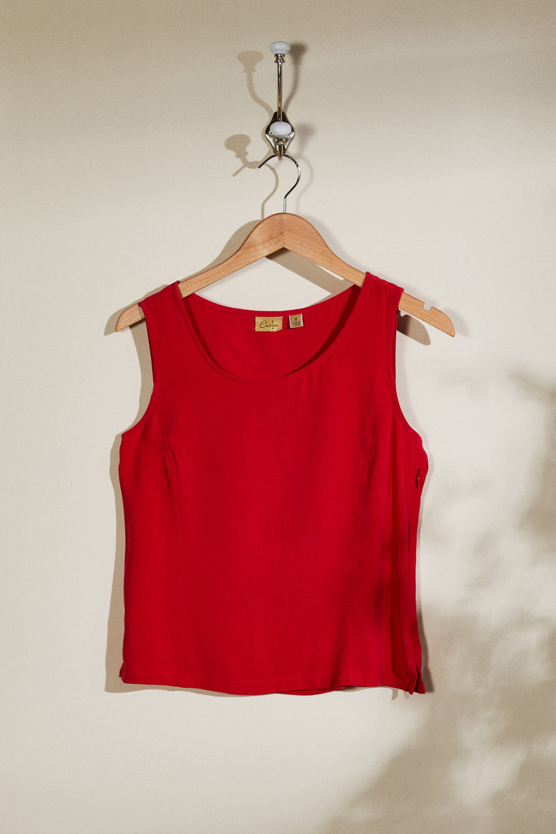 Red silk tank top