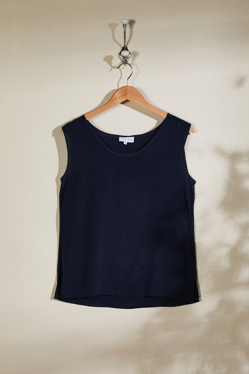 Navy silk tank top