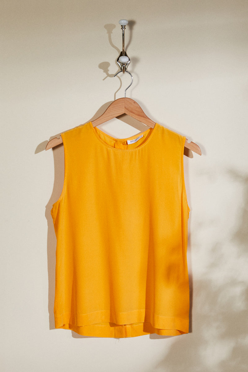 Yellow silk buttoned tank top