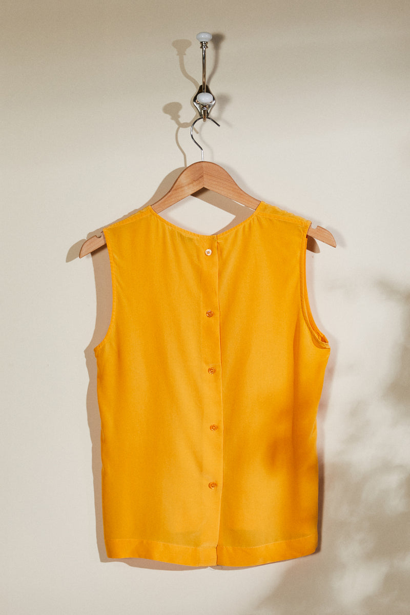 Yellow silk buttoned tank top