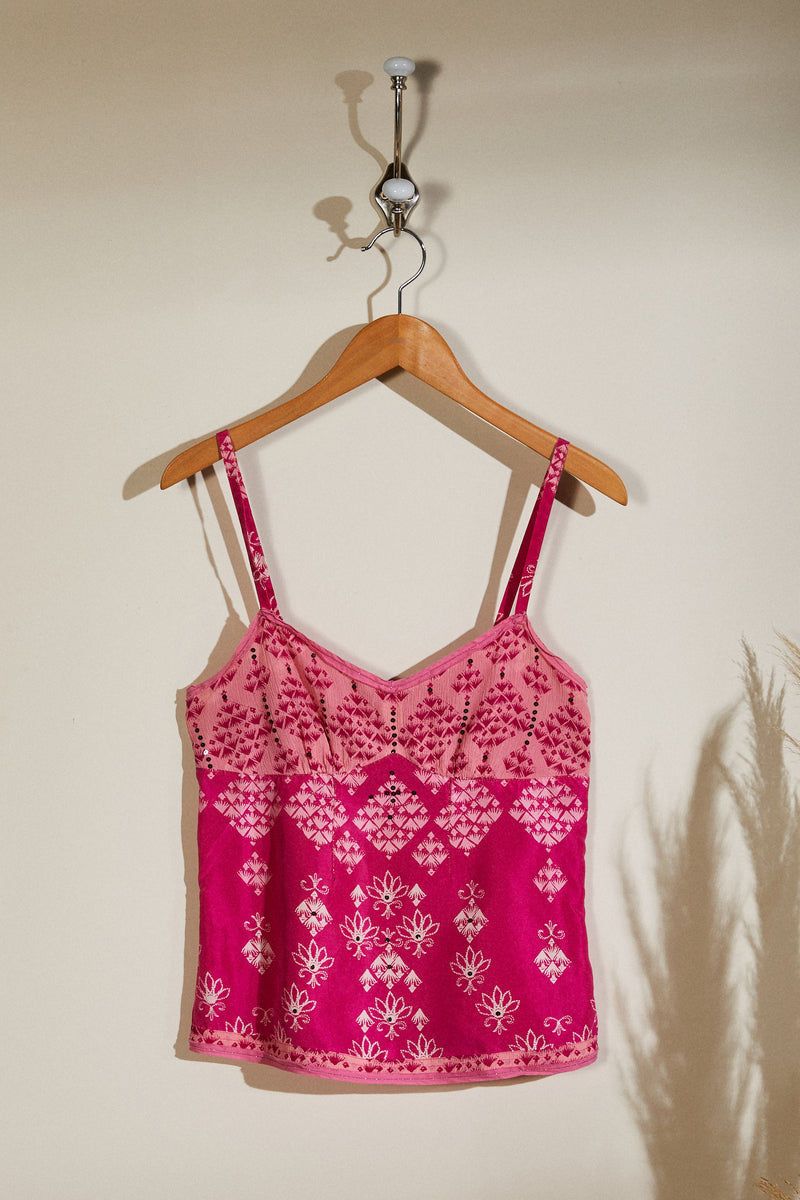 Short pink silk tank top