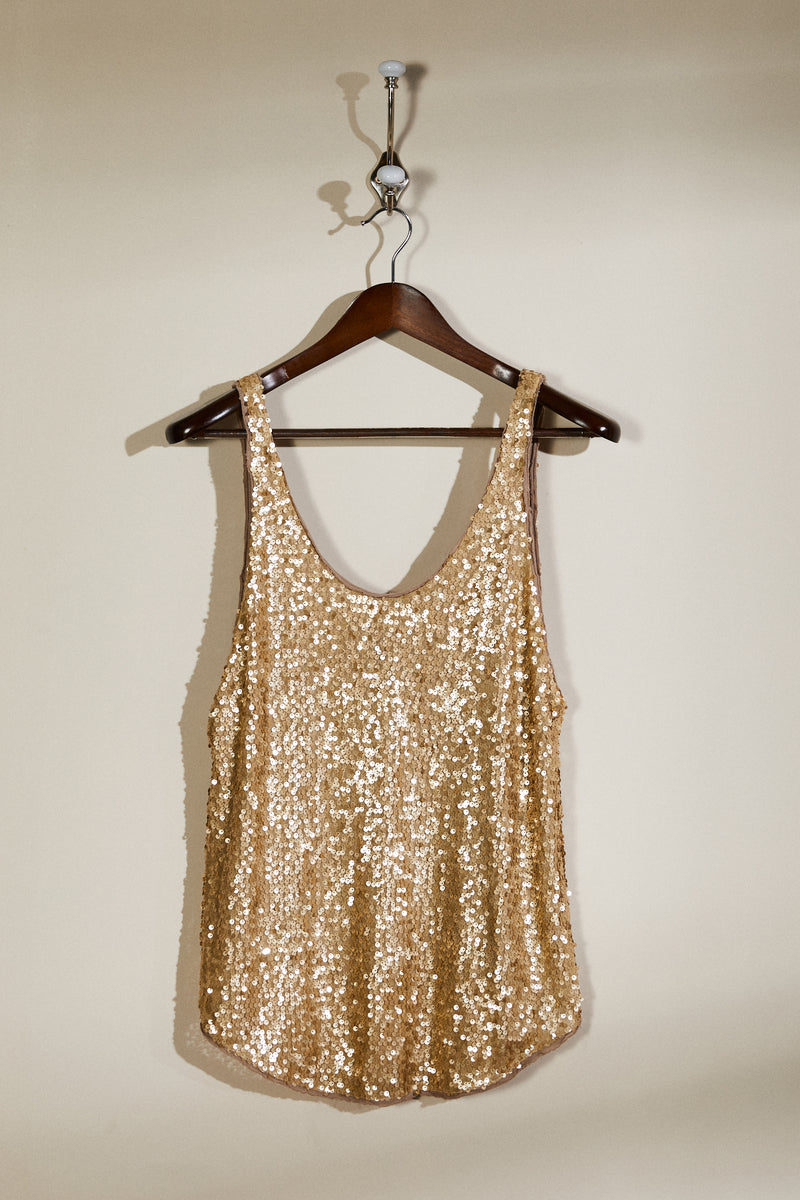 Tank top embroidered with gold sequins