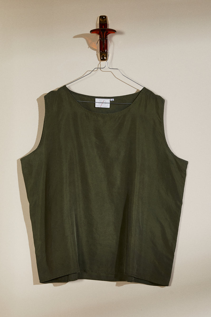 Khaki silk tank top