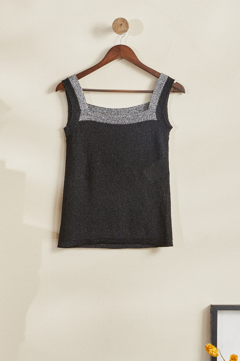 Black lurex knit tank top