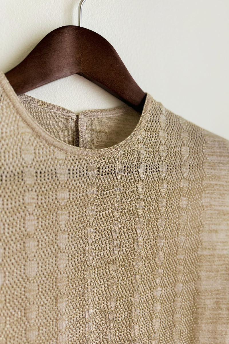 Beige sequined openwork knit top
