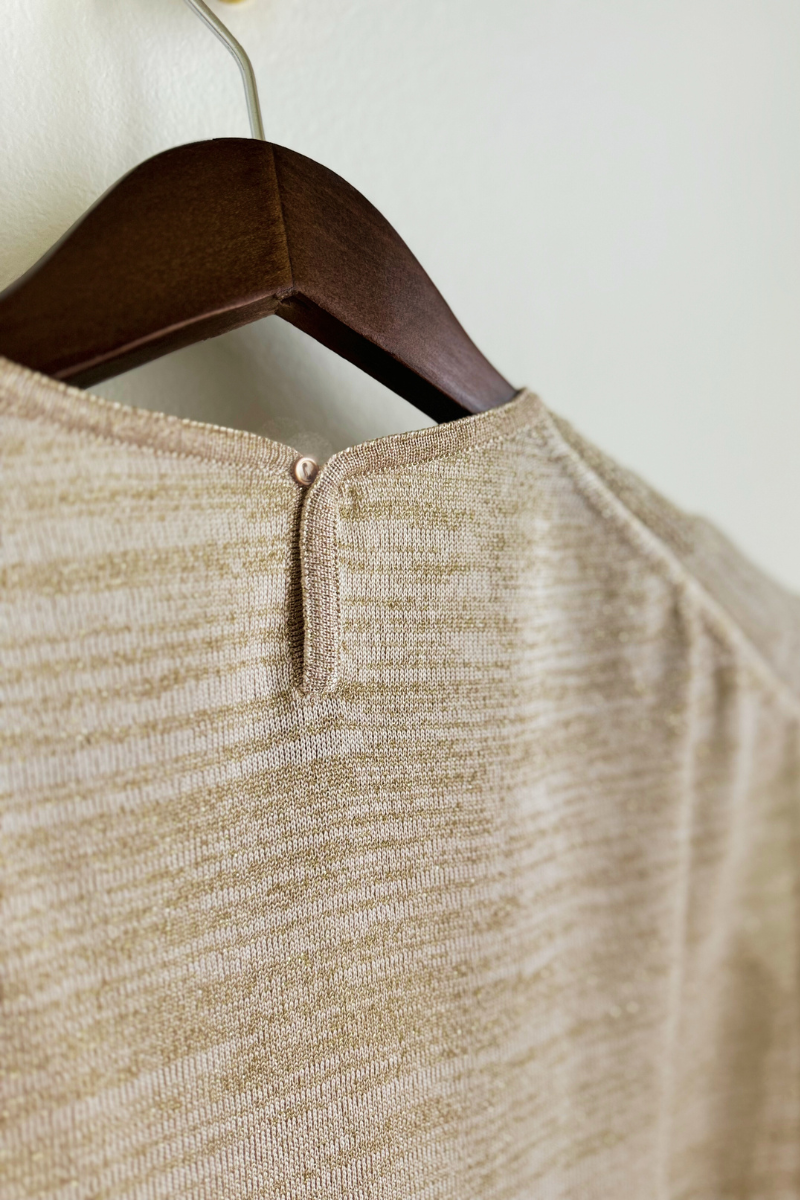 Beige sequined openwork knit top