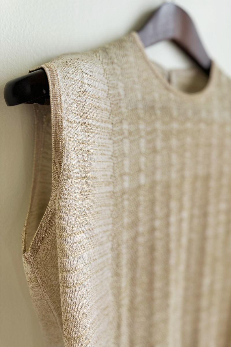 Beige sequined openwork knit top