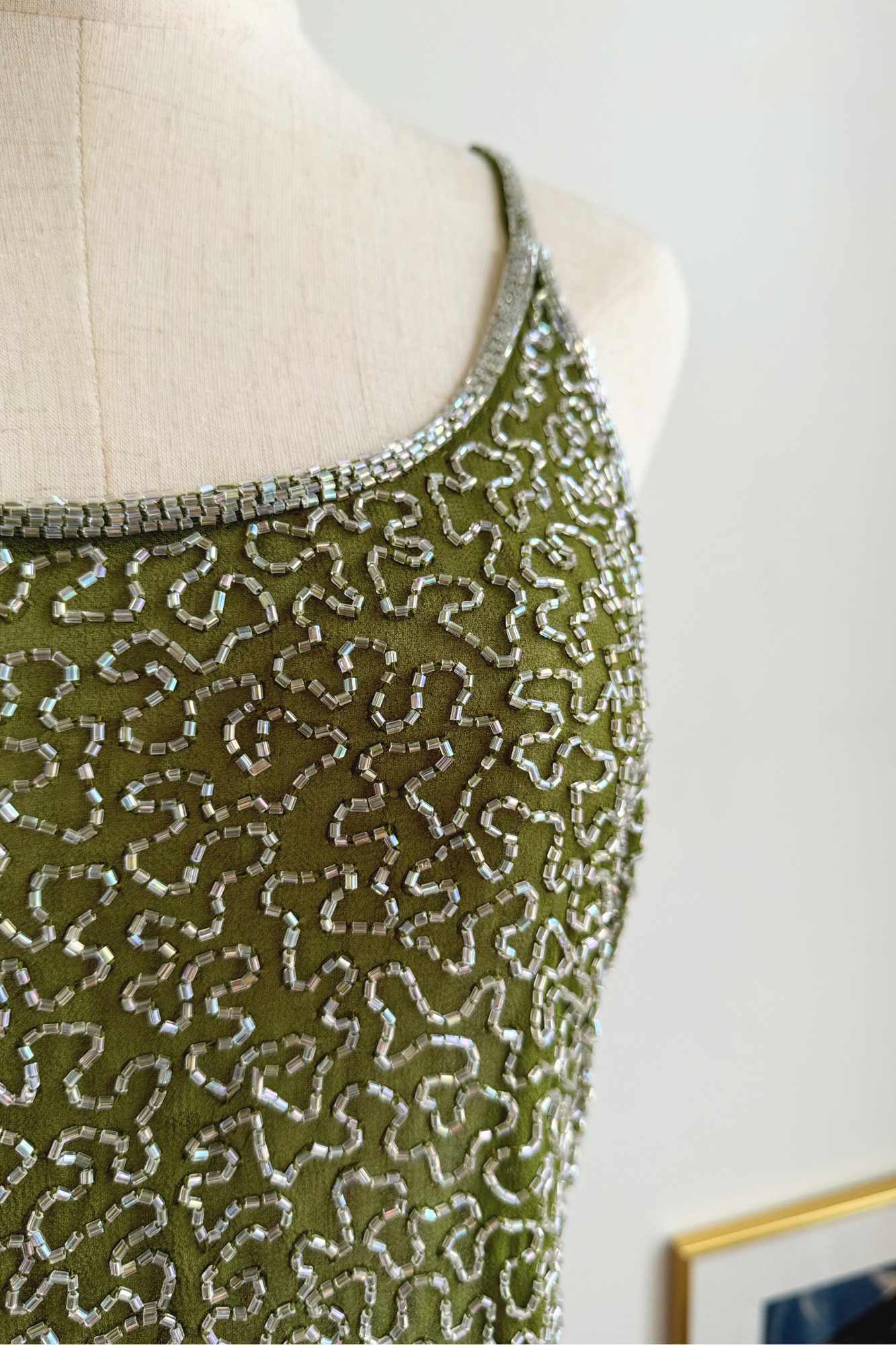 Khaki pearl embroidered top