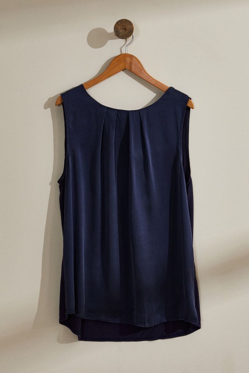 Navy silk tank top