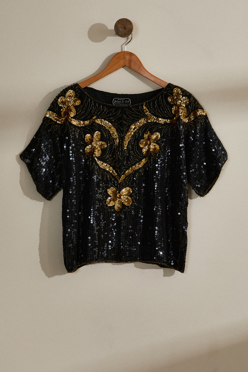 Sequin embroidered silk blouse