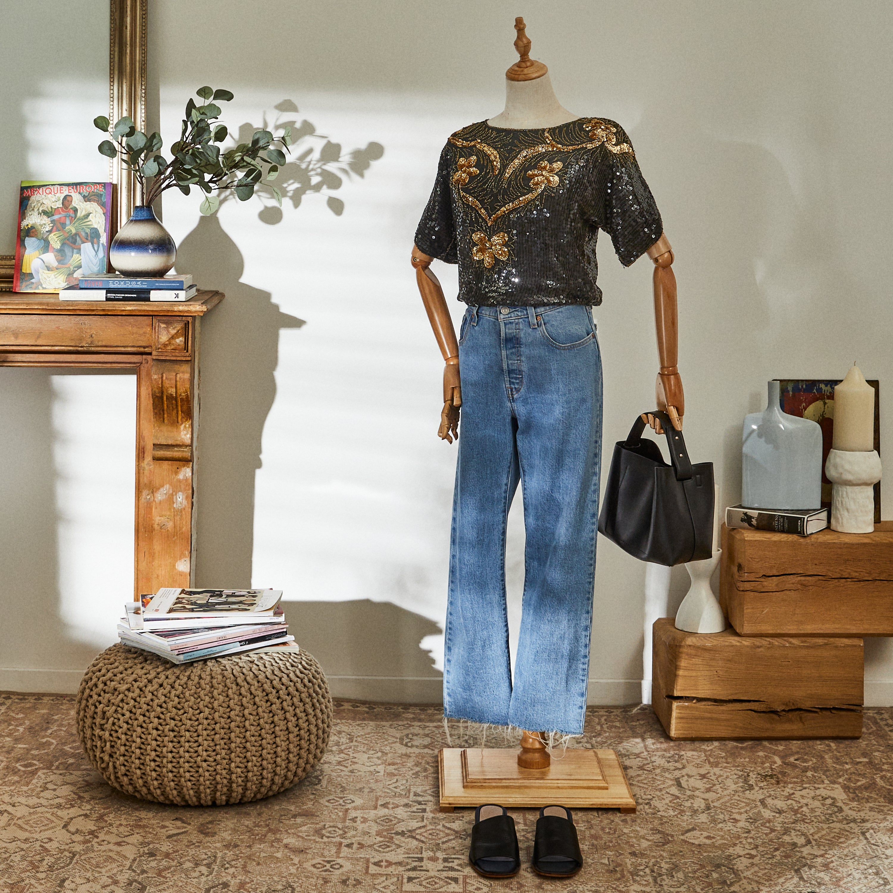 Sequin embroidered silk blouse