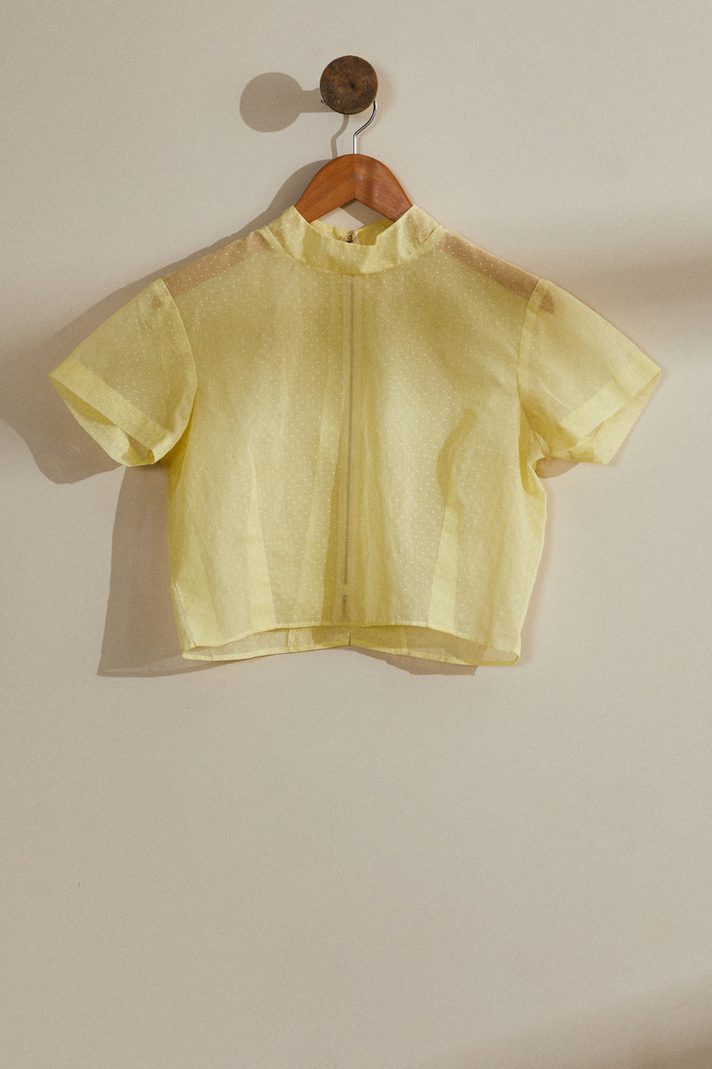 Yellow transparent cropped blouse