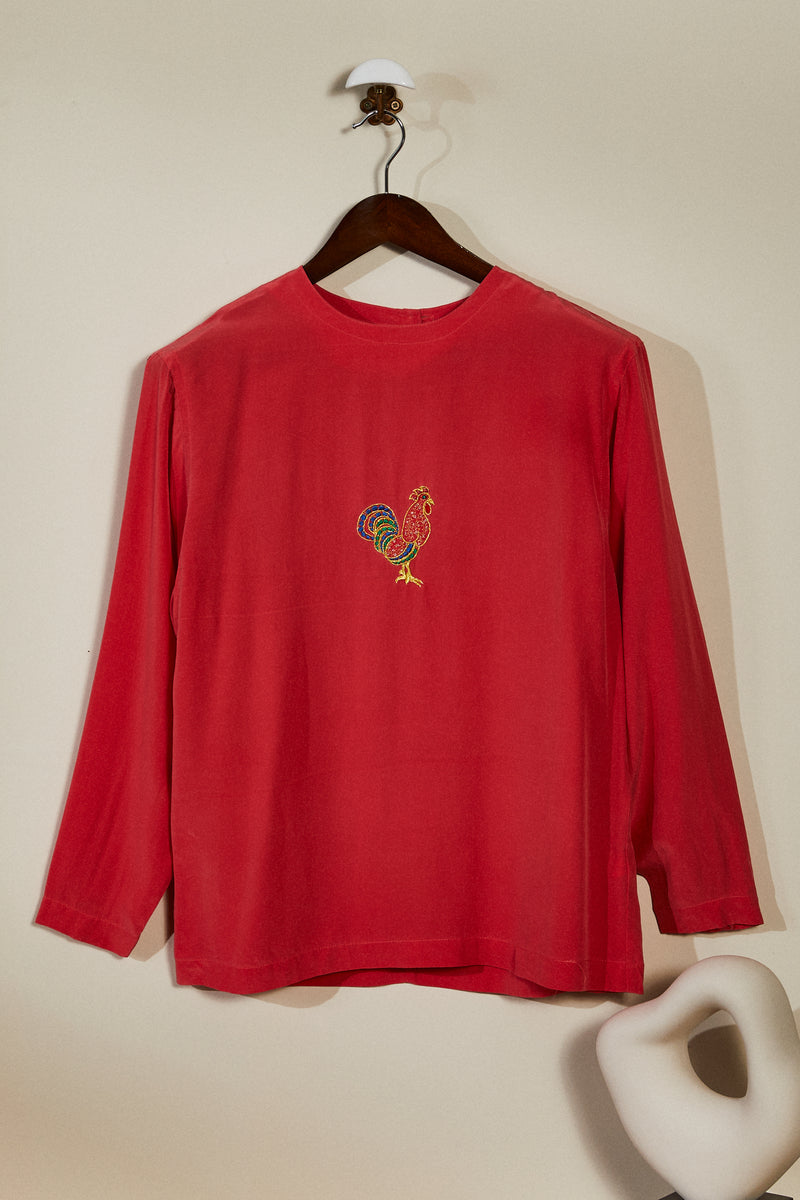 Pink embroidered silk blouse