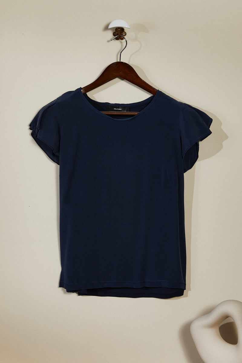 Navy silk blouse