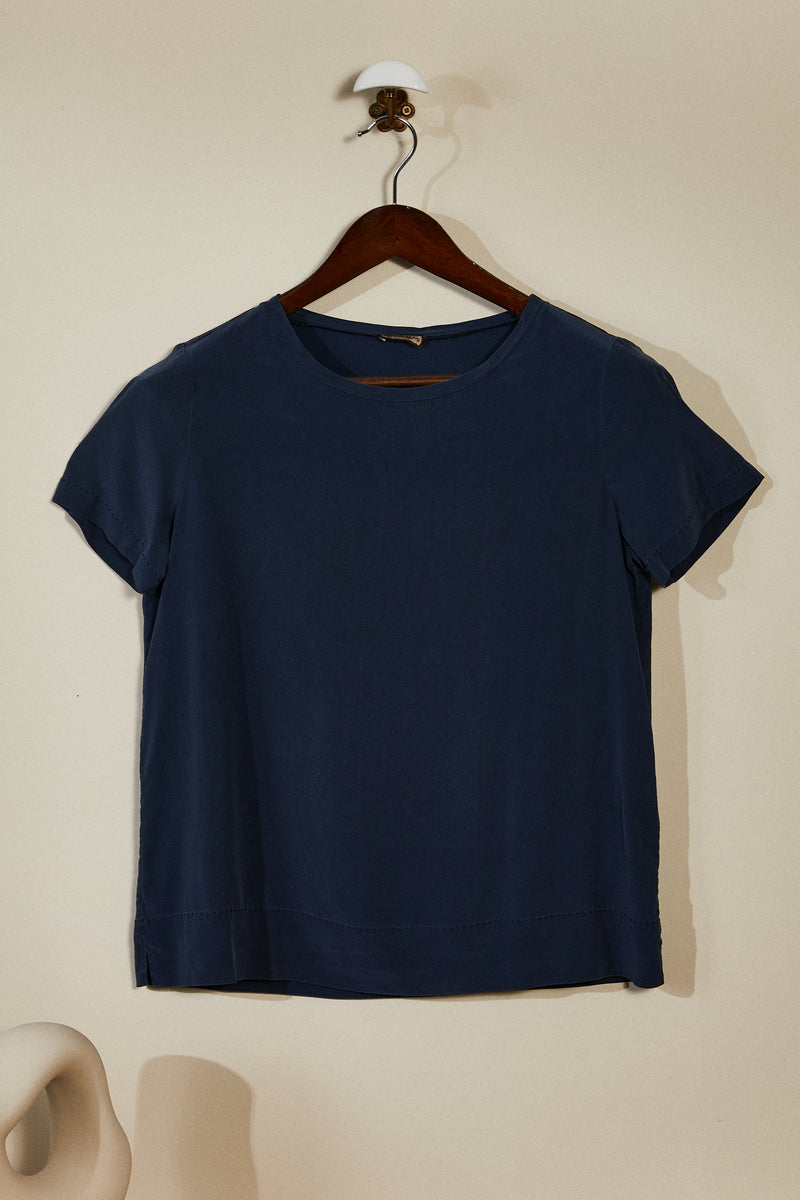 Blouse en soie classique marine
