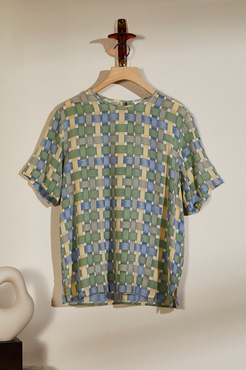 Green patterned silk blouse