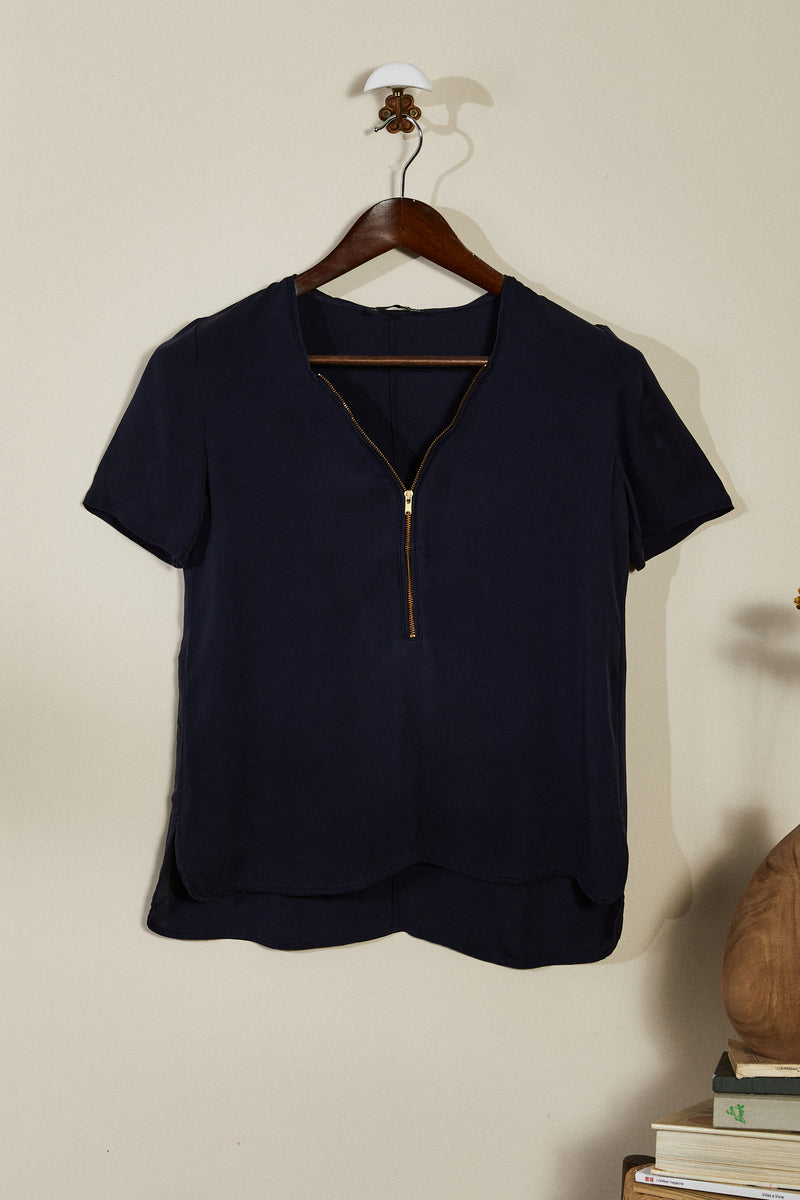 Navy silk blouse