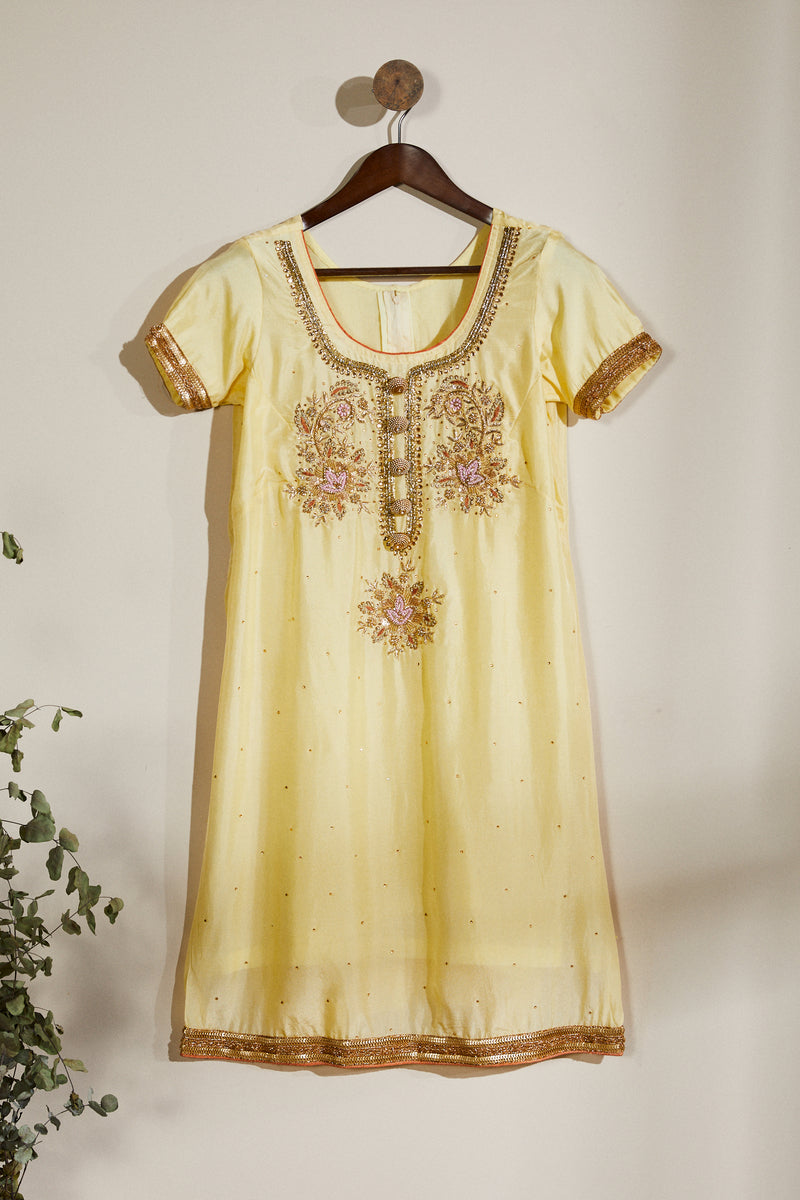 Yellow embroidered silk tunic