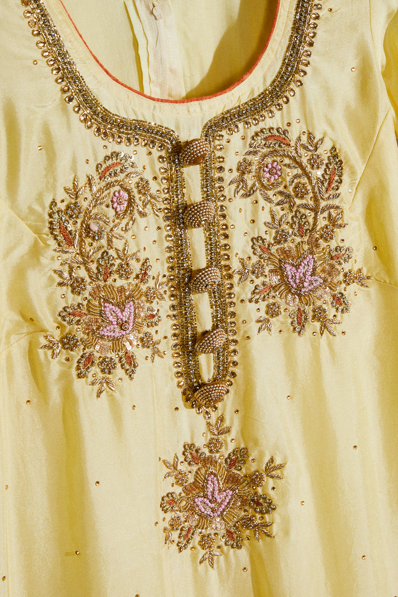 Yellow embroidered silk tunic