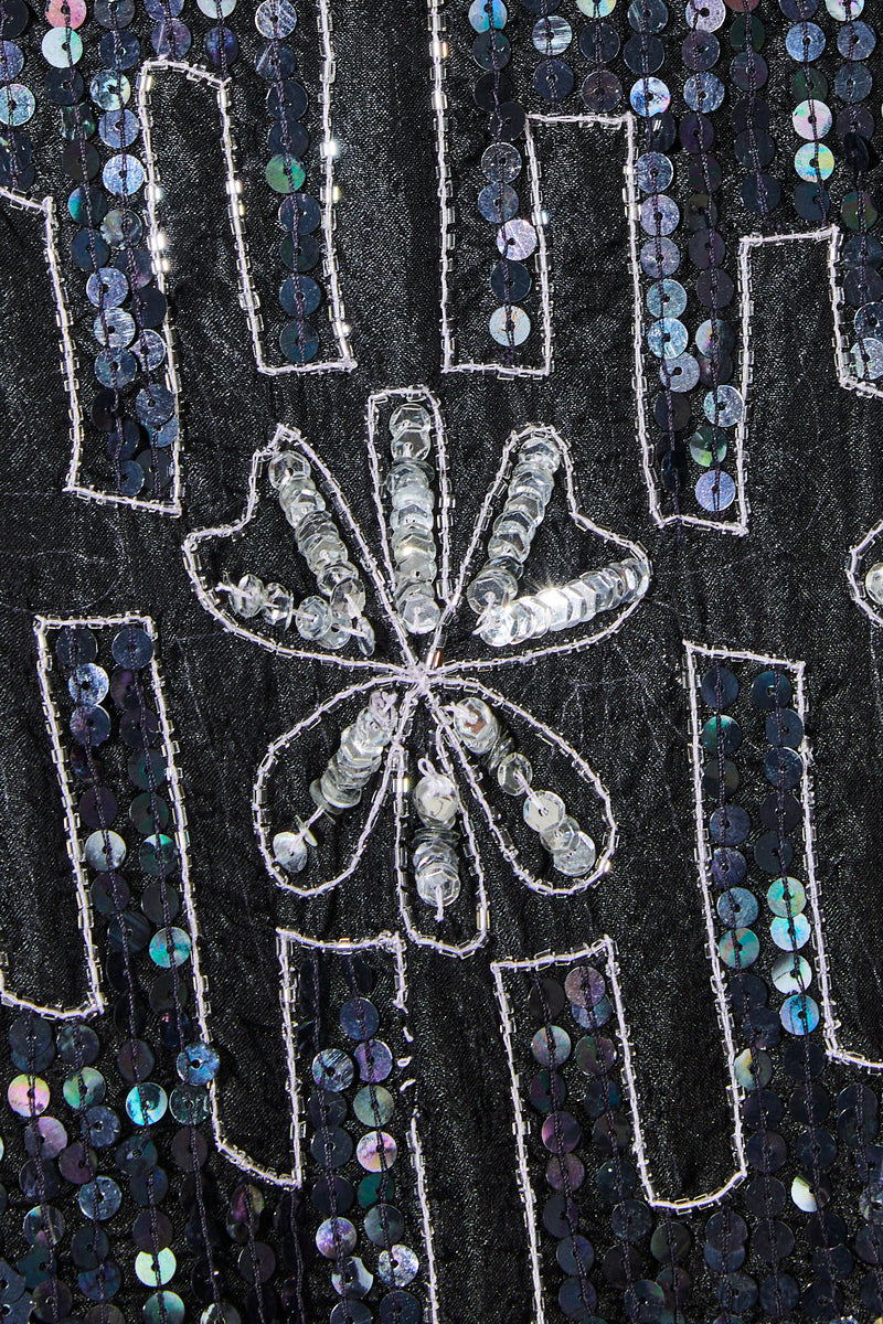 Black embroidered silk tank top
