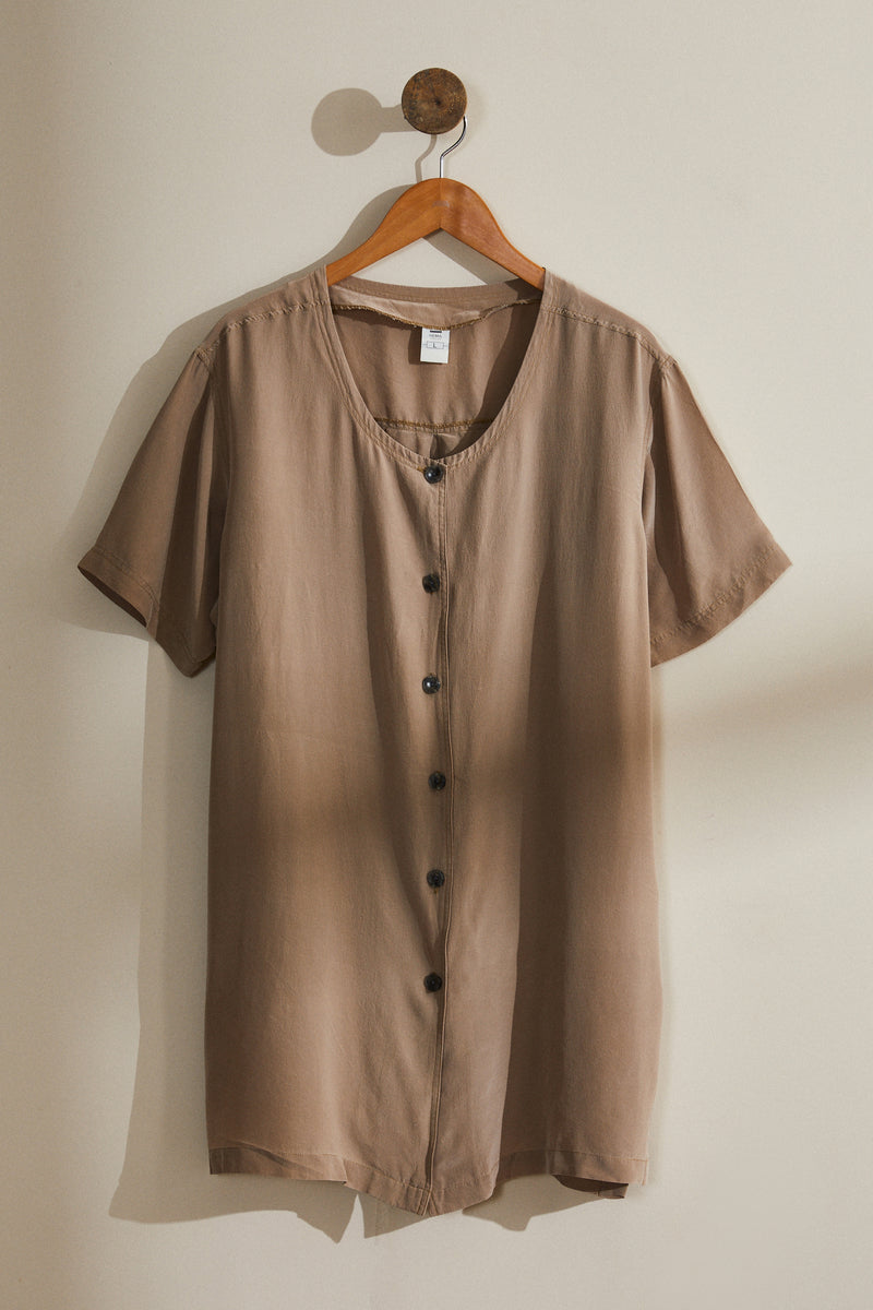 Long gray silk blouse