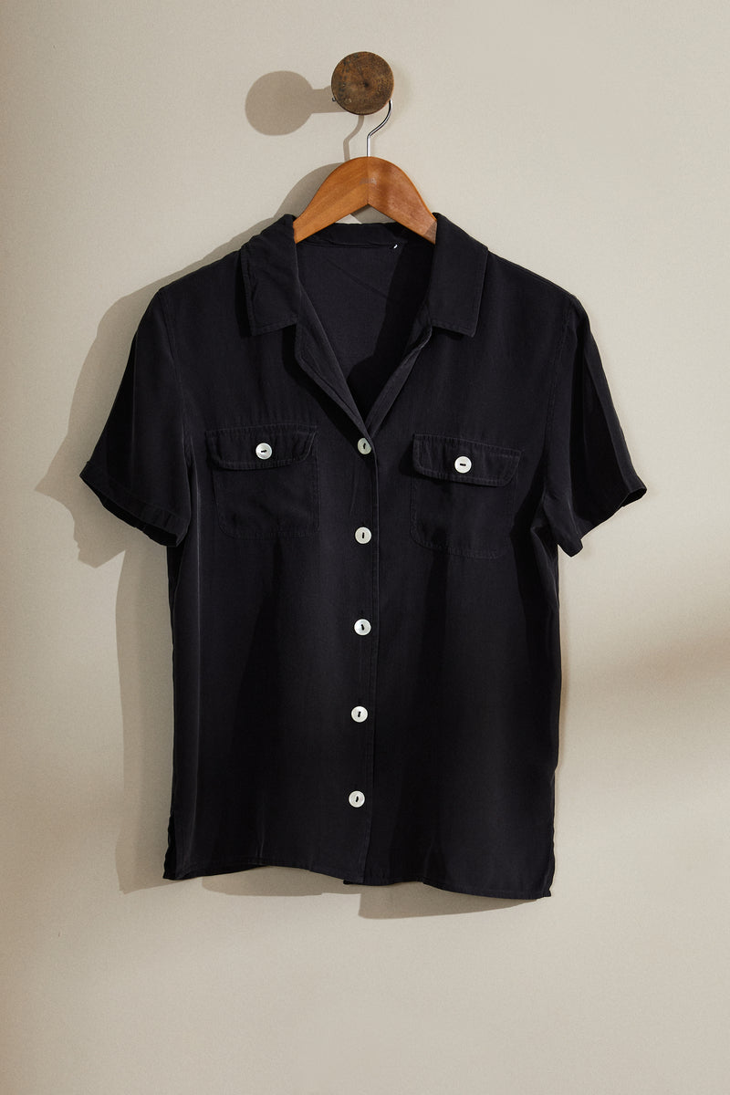 Straight black silk blouse
