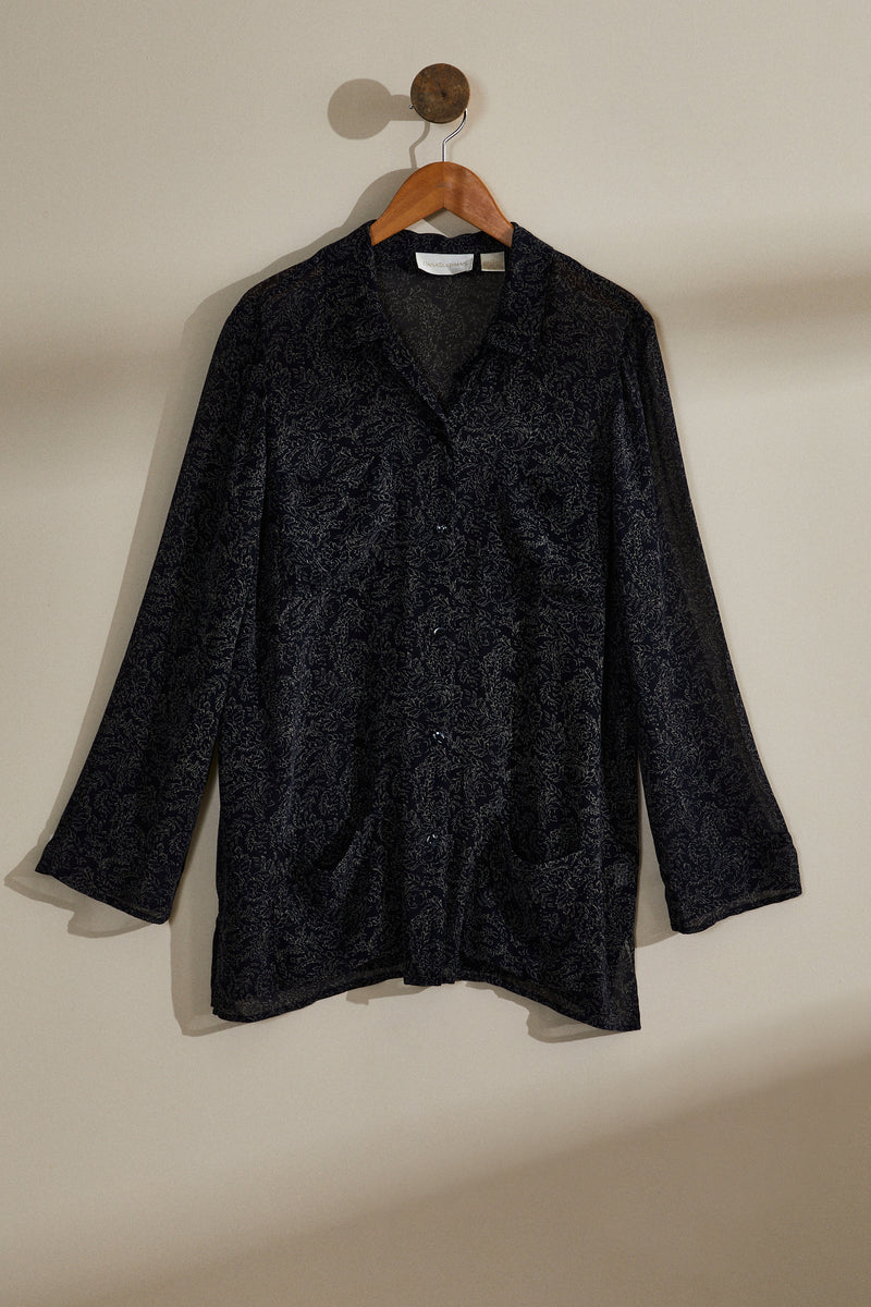 Chemise imprimée en soie marine