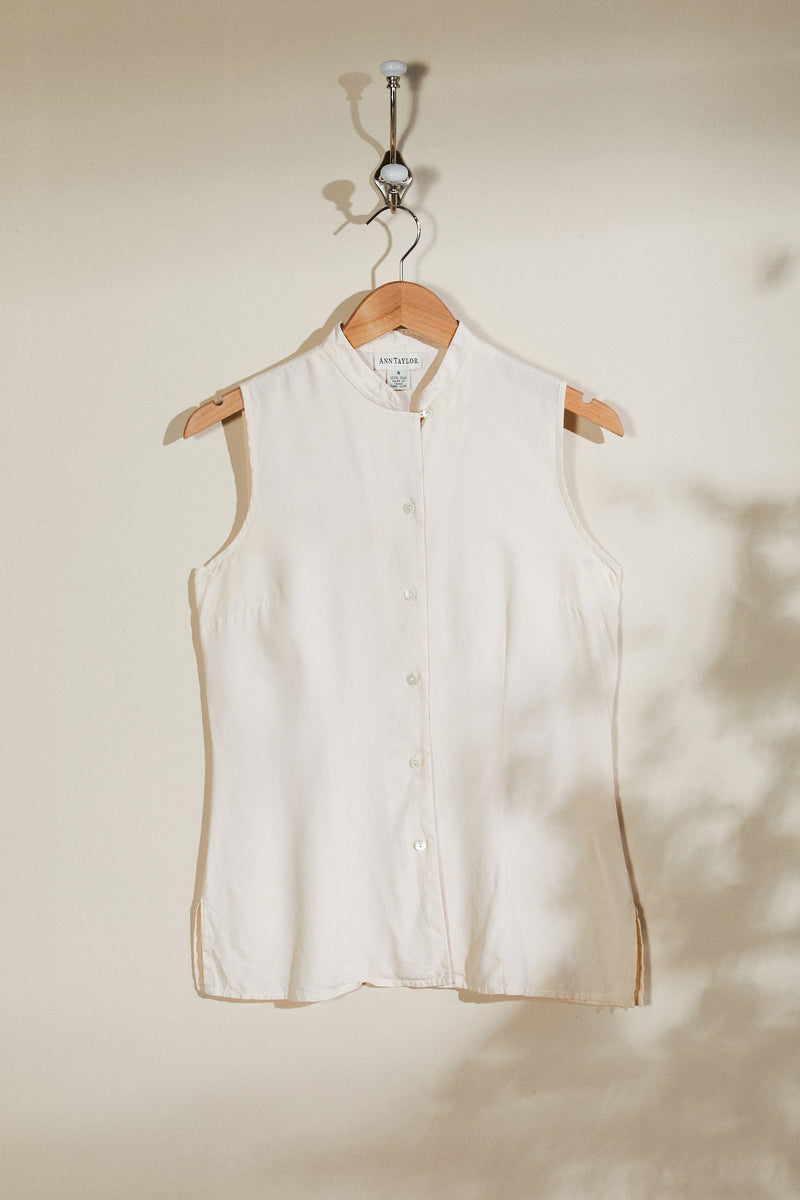 Ecru sleeveless silk blouse