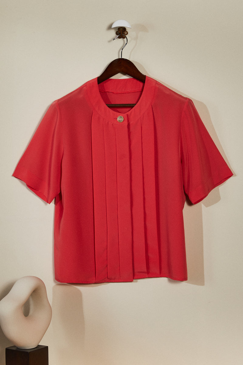 Coral pleated blouse