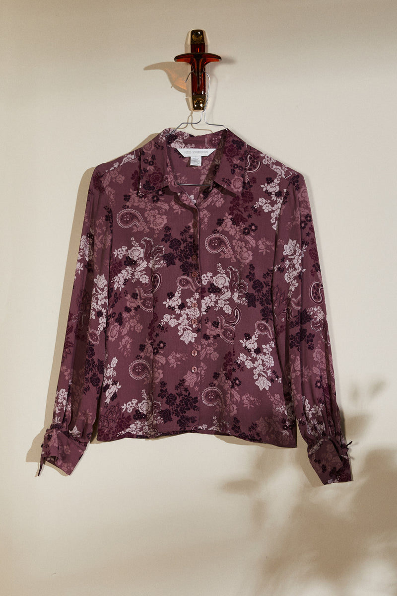 Purple floral silk blouse