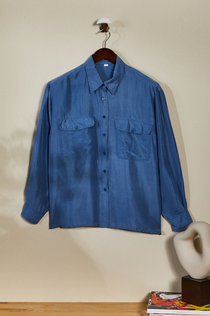 Blue silk blouse