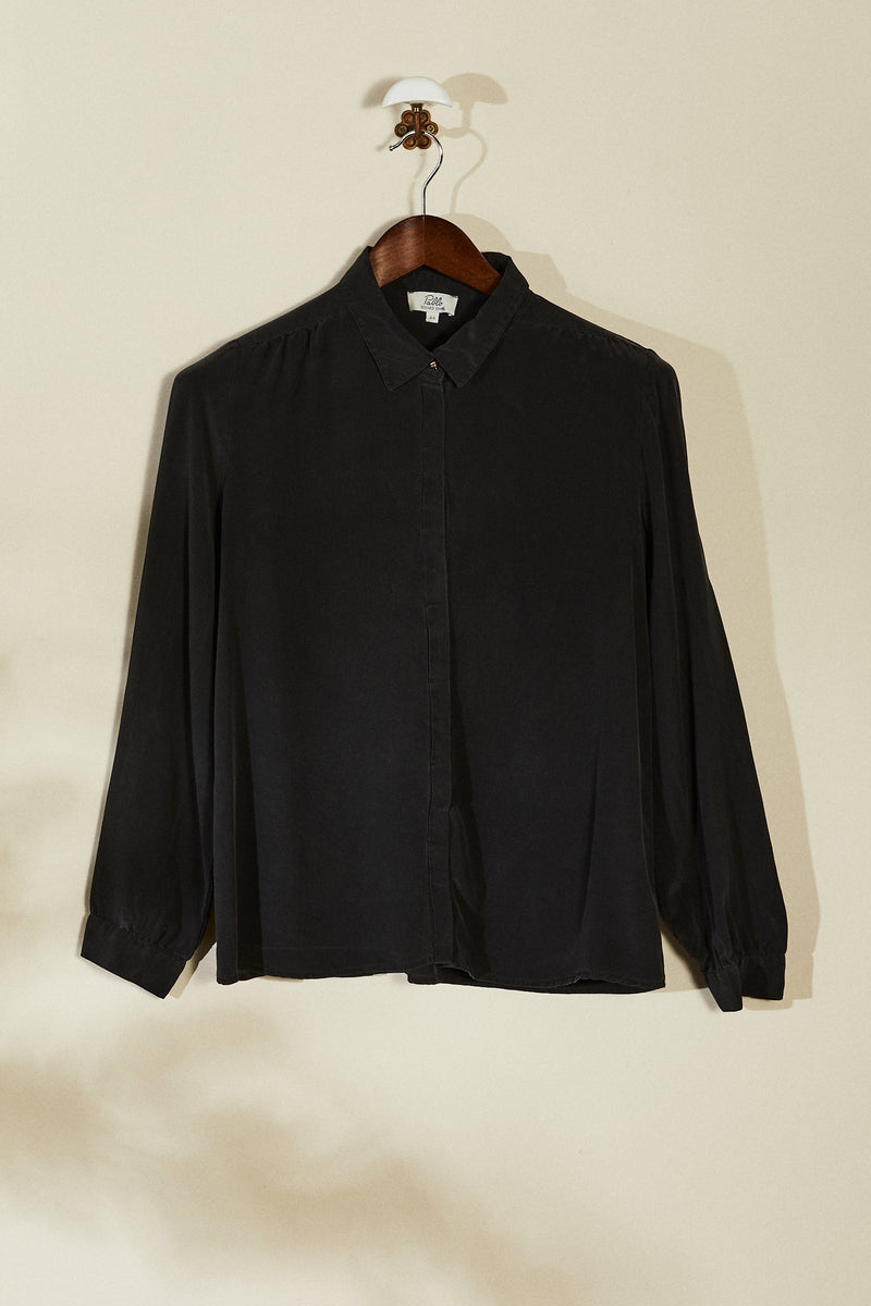 Chemise en soie noire vintage XL Années 90