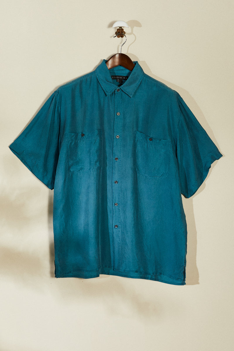 Blue silk shirt