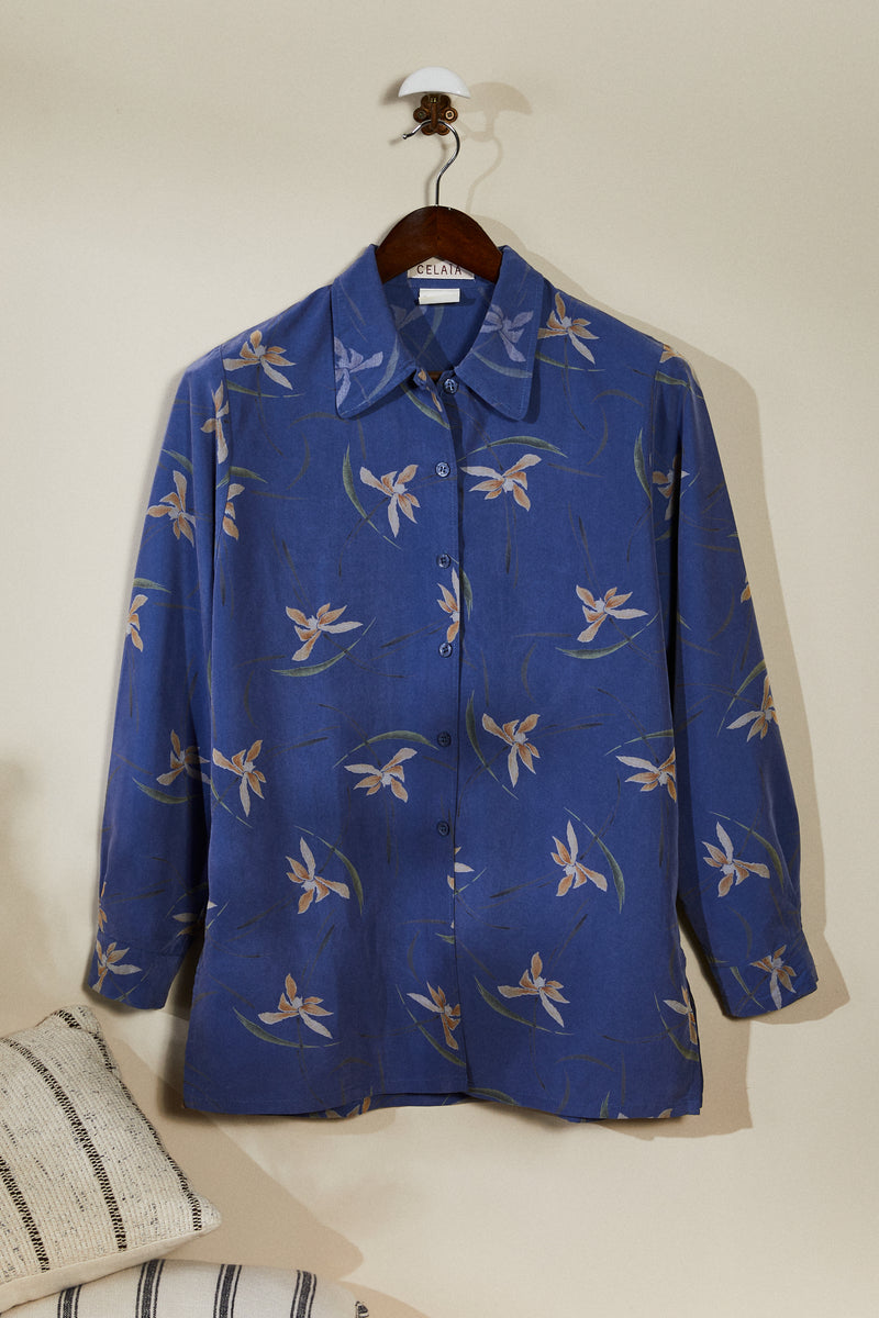 Blue floral silk shirt