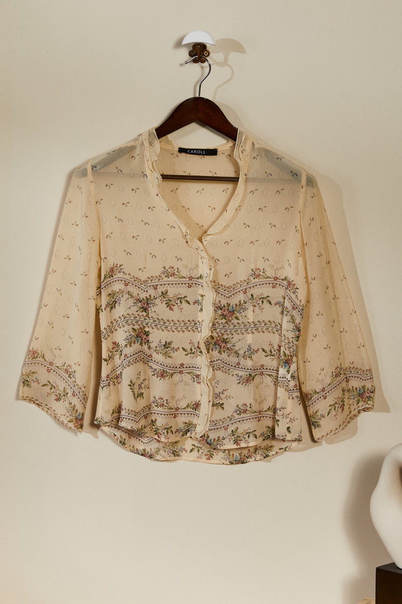 Chemise à volants à fleurs beige