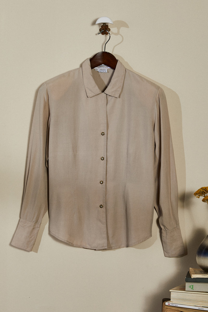 Vintage taupe silk fitted shirt M 2000s
