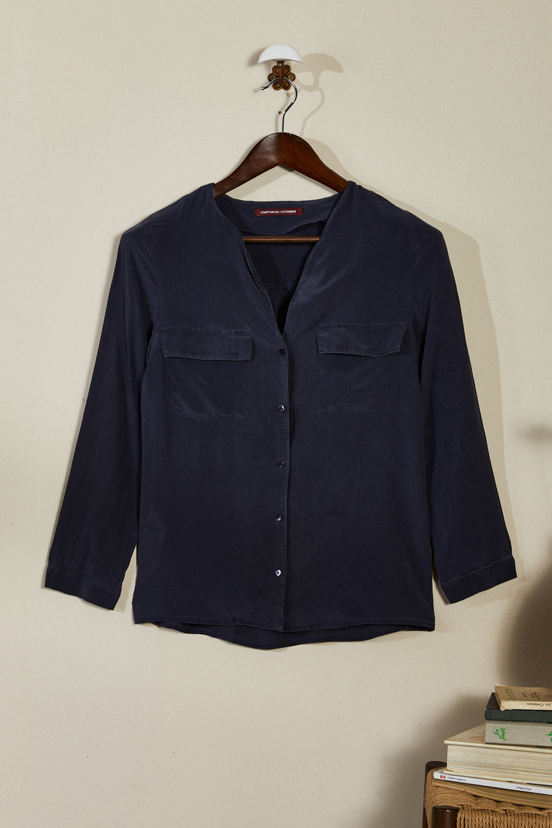 Navy silk shirt