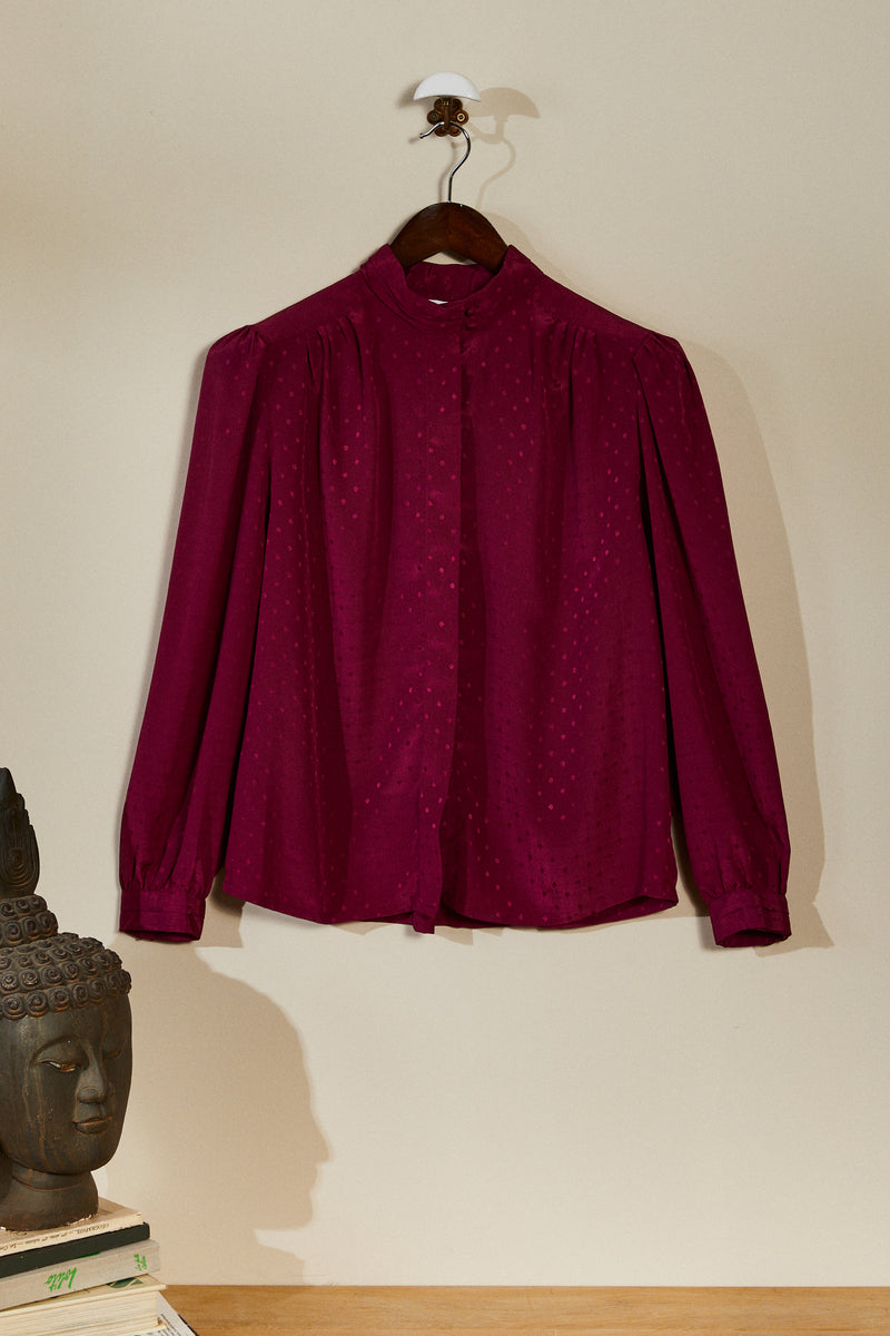 Fuchsia polka dot shirt