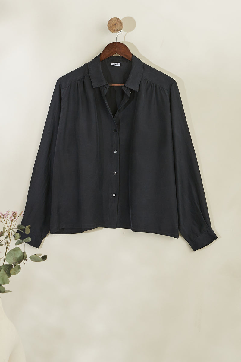 Short black silk blouse