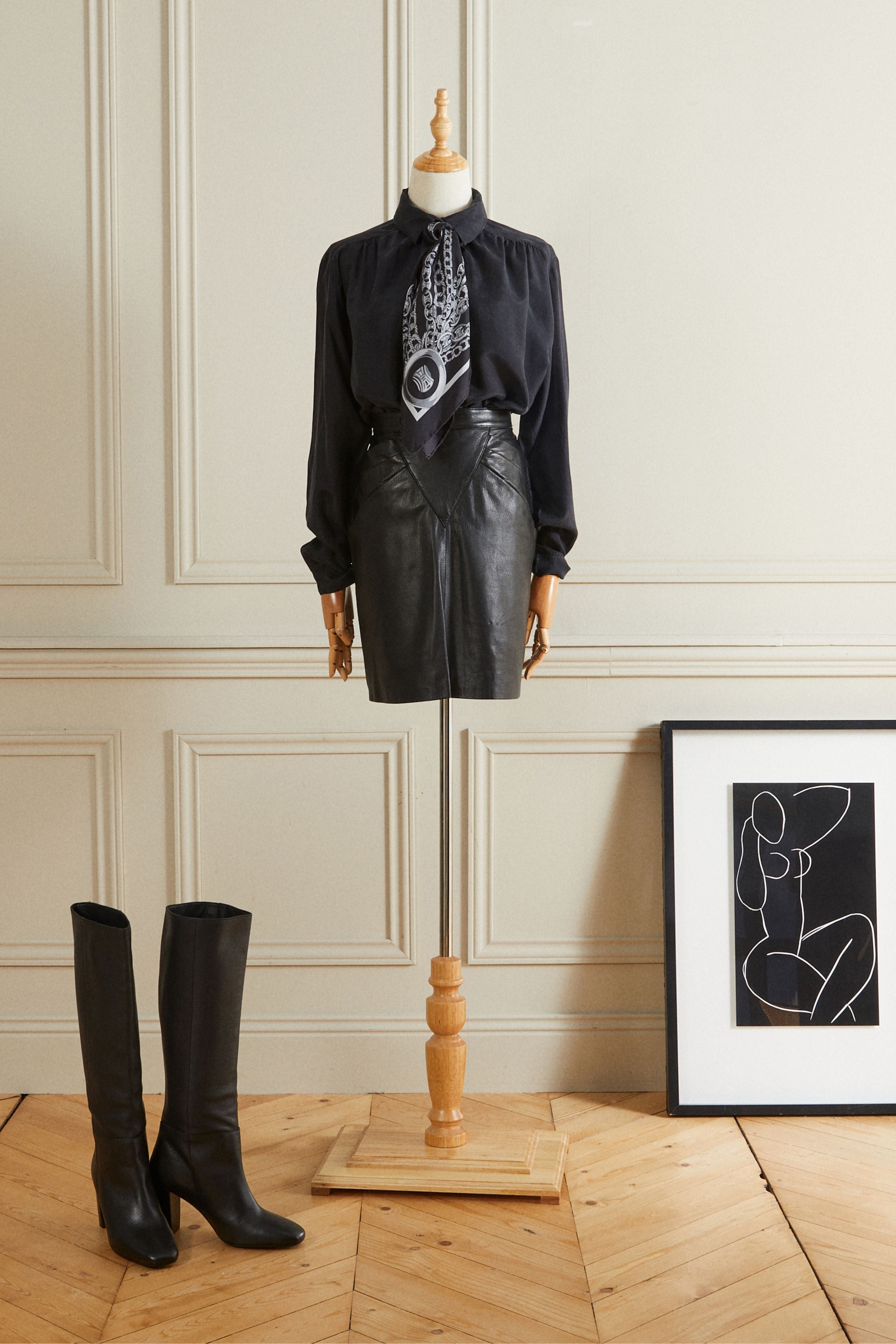 Short black silk blouse