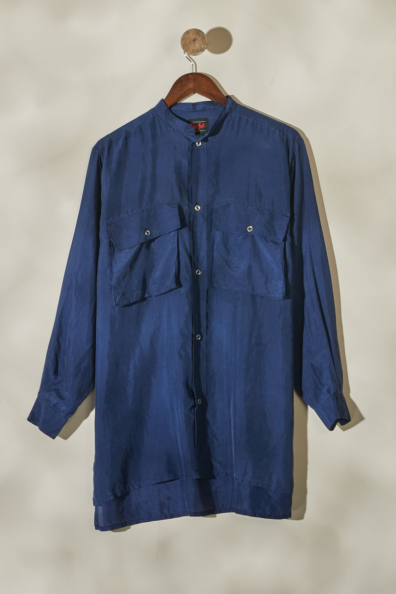 Navy mao silk blouse