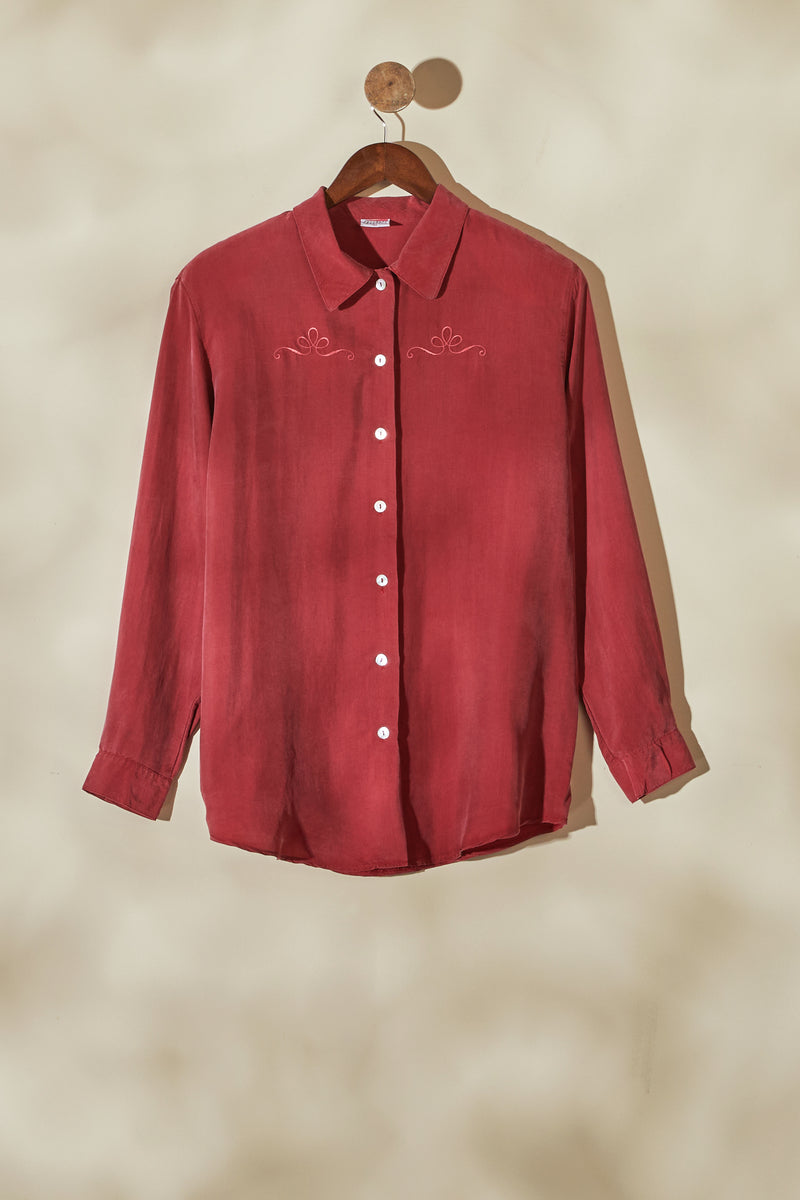 Burgundy embroidered silk blouse