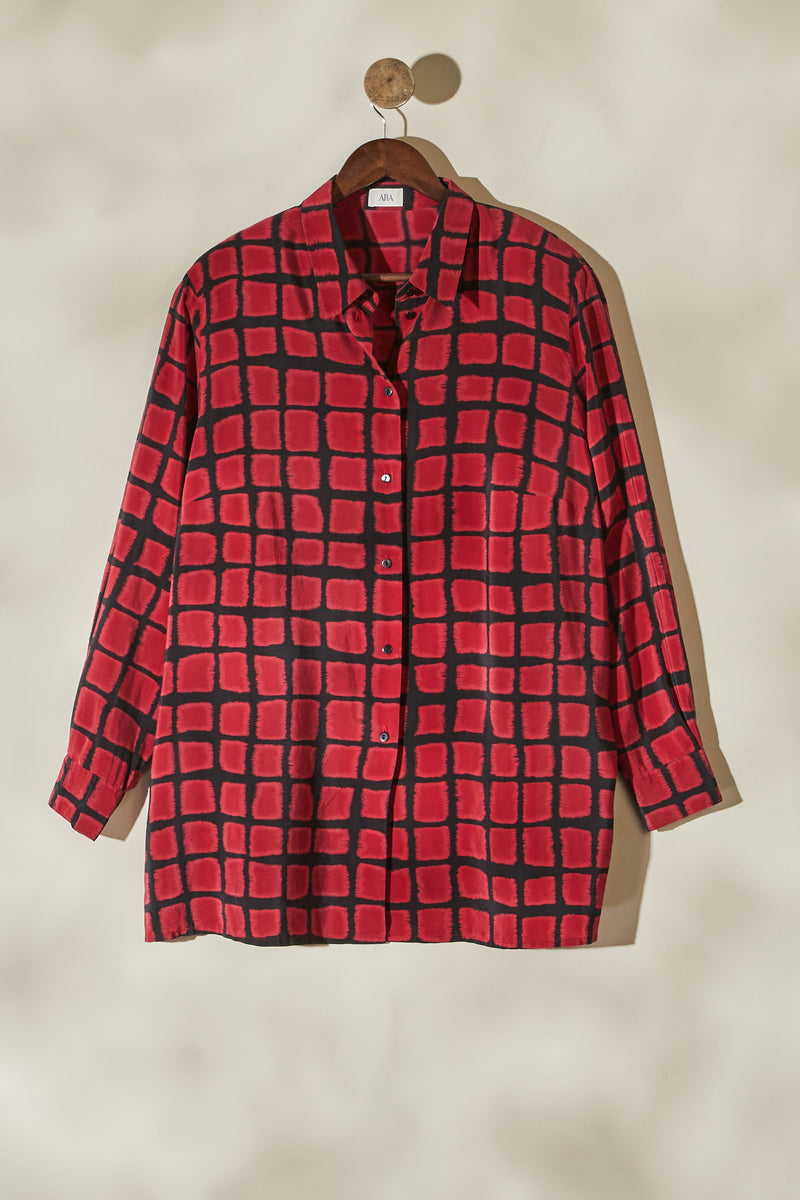 Red Checked Silk Blouse