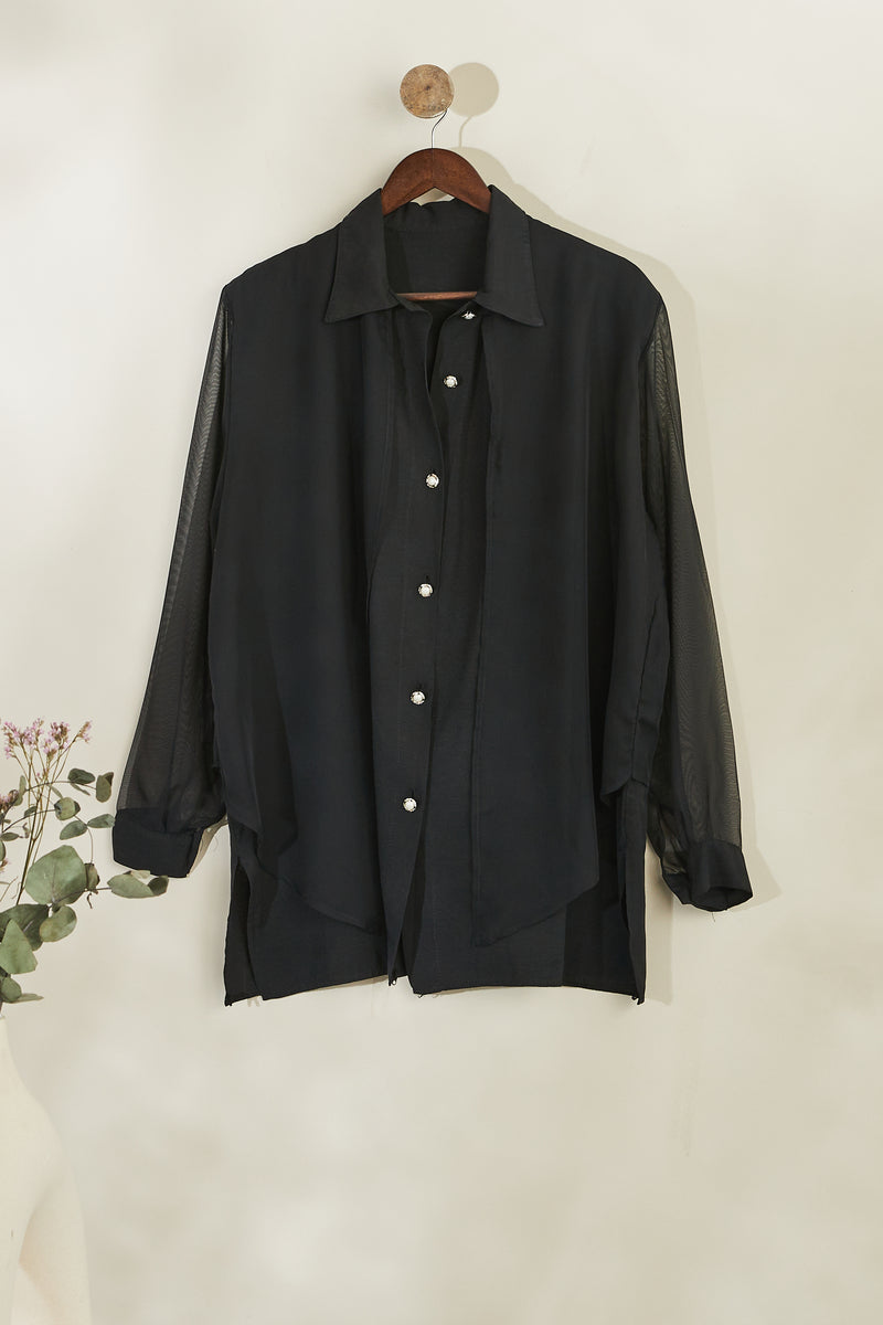Black Sheer Sleeve Blouse