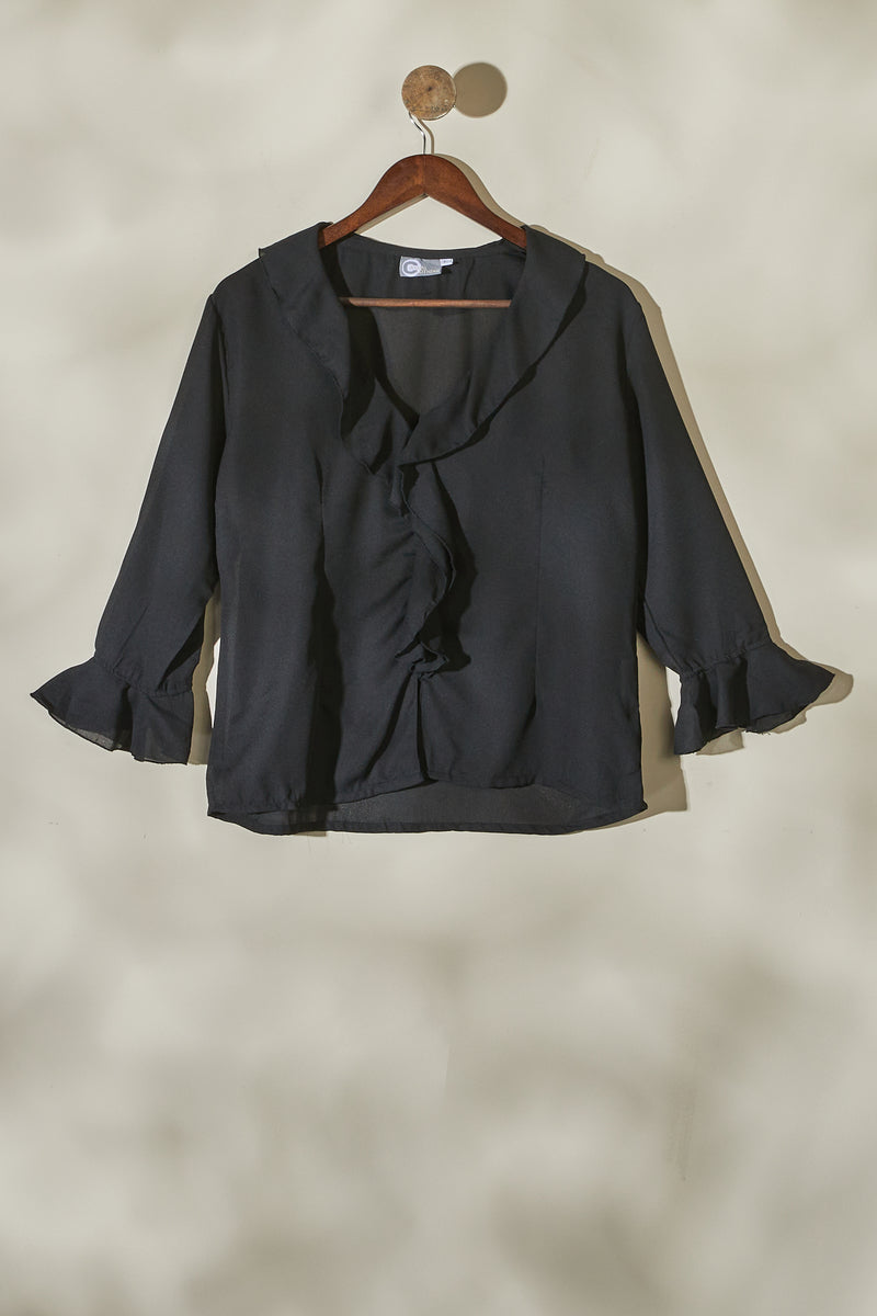 Black Sheer Ruffled Blouse