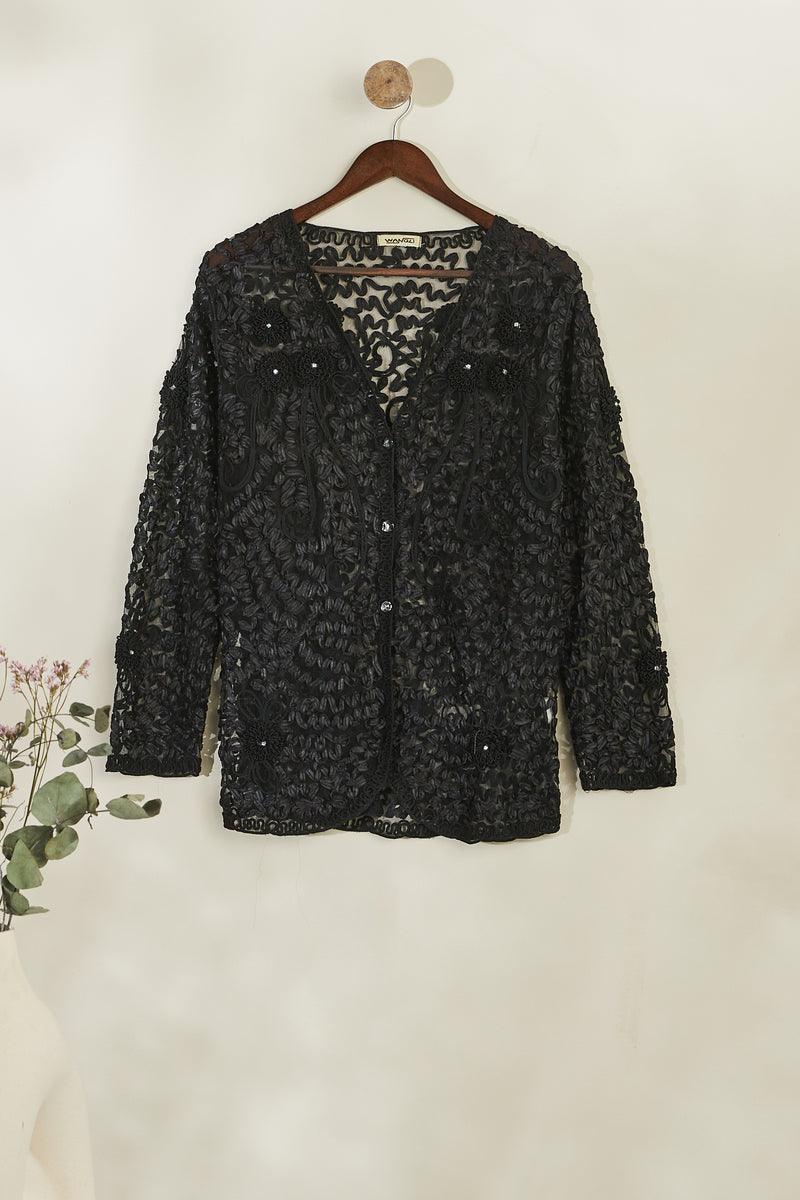 Black transparent embroidered blouse