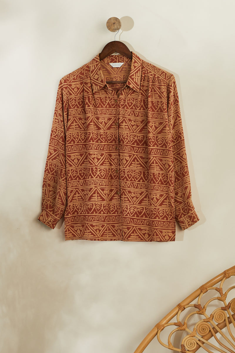 Orange printed silk blouse