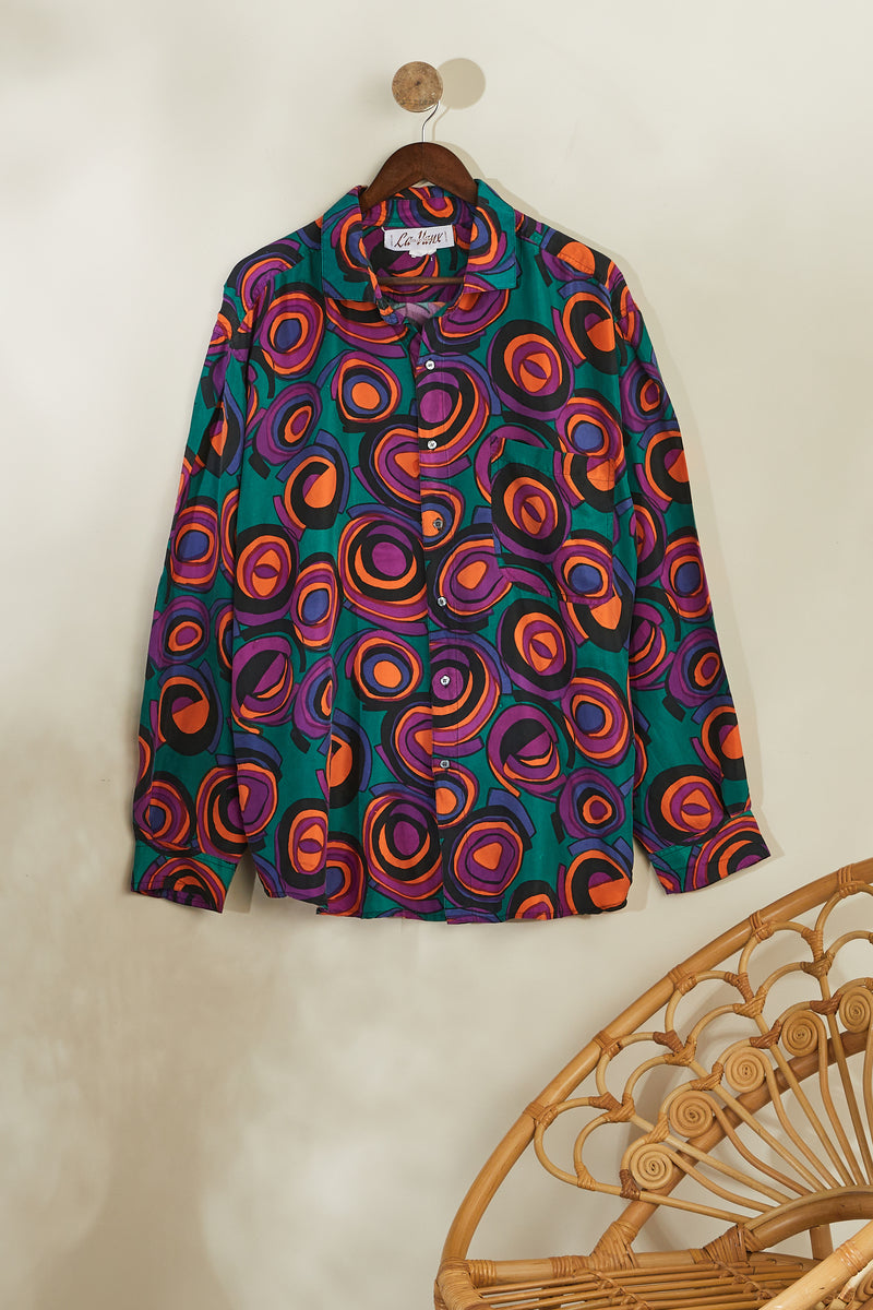Purple geometric patterned silk blouse