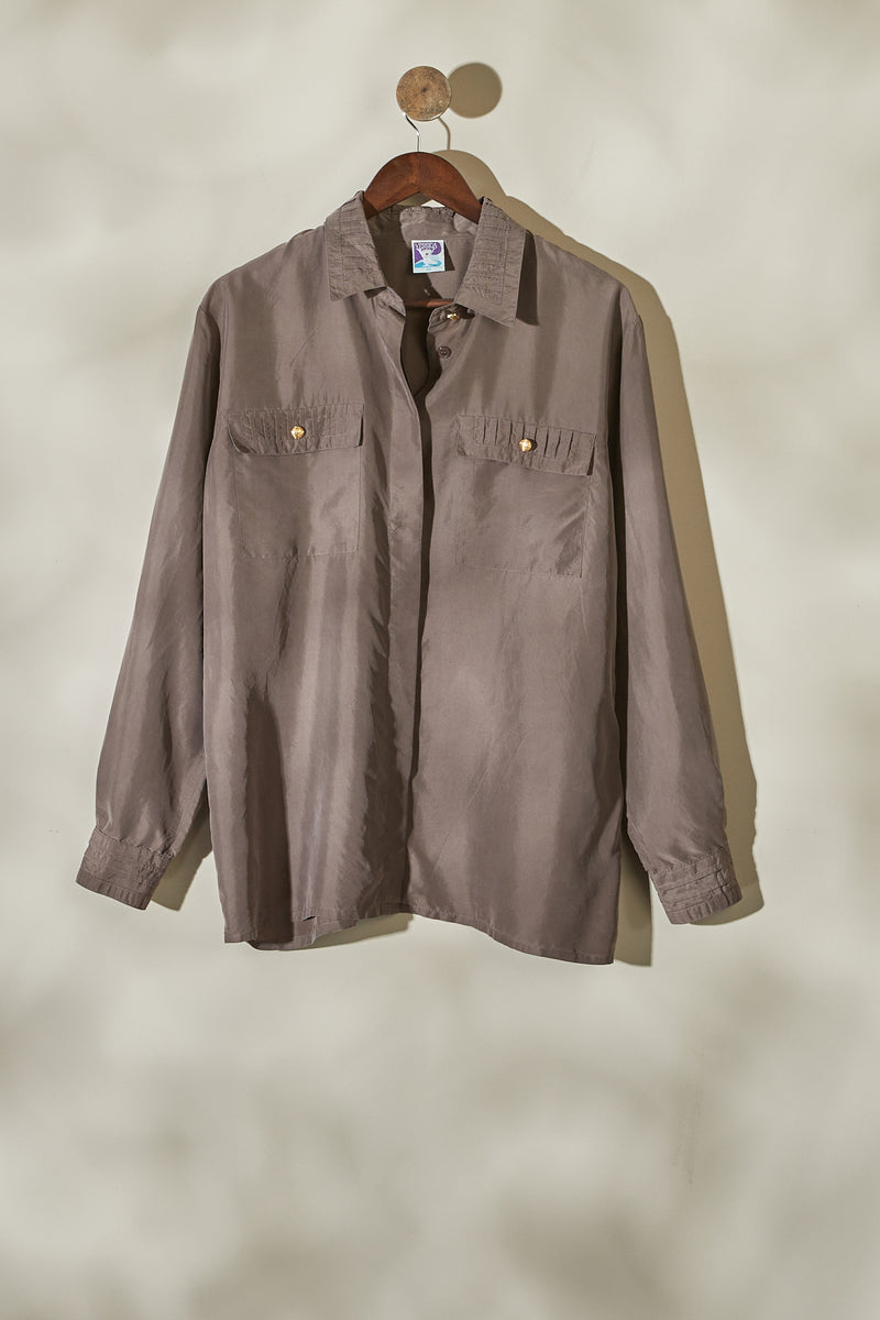 Gray wide silk blouse