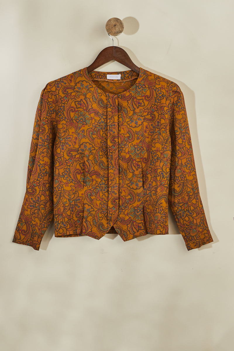 Khaki floral print fitted blouse